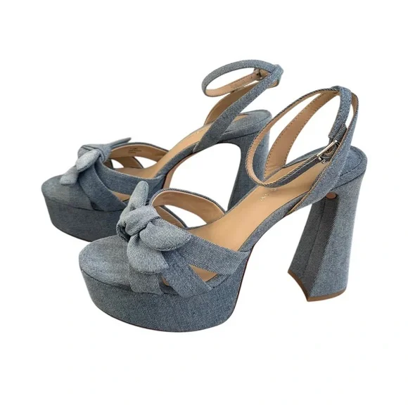 ANTONIO MELANI Blue Denim Bow Dressy Platform Sandals - Picture 2 of 11